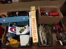 Two boxes of assorted to include part Mamod Wagon etc.