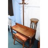 A Bentwood coat stand, a barley twist pedestal side table and a stool (4)