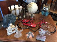 A Globe, table lamps, various figures etc.