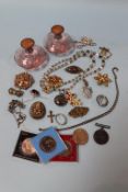 Box of assorted to include costume jewellery, Crowns, medal etc.