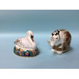 A Royal Crown Derby paperweight 'Swan' and an 'Elephant'