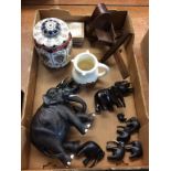 Ebony elephants, stereo viewer etc.