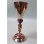 An enamelled silver cup, with gilded interior, decorated with birds, Fred Rich, London, 1996. 19.5cm