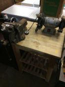 Workbench, grinder and a vice