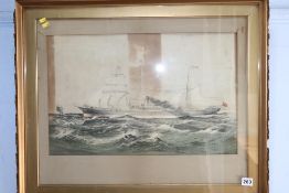 A print of a Steamship at Sea