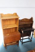 An oak bookcase, a pine bookcase, a Sutherland table etc.