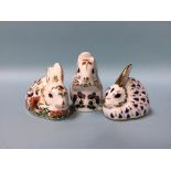 Royal Crown Derby paperweights 'Squirrel' and two 'Rabbits' (3)
