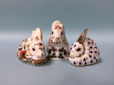 Royal Crown Derby paperweights 'Squirrel' and two 'Rabbits' (3)