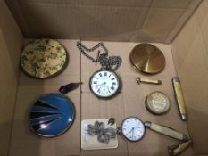 A 15ct gold pin, silver pocket watch and Albert etc.