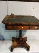 A William IV rosewood centre table, with inset leather top single drawer and quadruple spreading