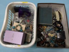 Two boxes of costume jewellery