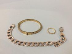 A Michael Kors bangle, a silver bracelet and an 18ct ring, 2.6g