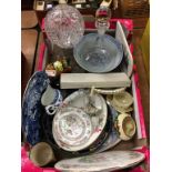 Box of assorted including cut glass lamp etc.