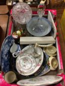 Box of assorted including cut glass lamp etc.