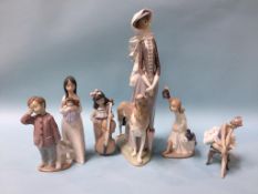 Two Lladro figures and four Nao figures