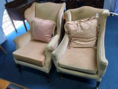 Two Edwardian easy armchairs