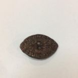 A complete copper alloy ‘Vesica’ seal matrix of the Medieval period (AD 1175 - AD 1250). The