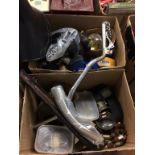 Two boxes including motorcycle spares, lamps etc.