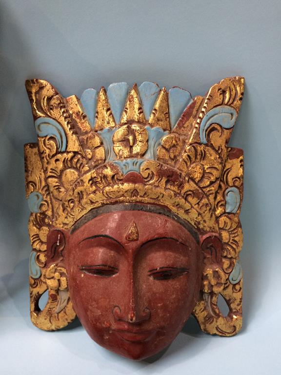 Three wood painted masks etc. - Image 2 of 5