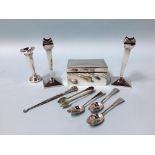 Assorted silver, to include a cigarette box and bud vase etc.