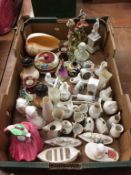 A tray of assorted, to include crested ware