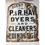 An enamelled sign, 'P. and R. Hay Dyers and Cleaners Edinburgh'