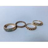 Four 9ct gold rings, 9g