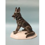 A Continental porcelain model of a seated Alsatian dog