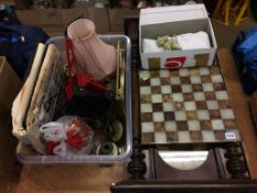 A box of assorted, to include a clock and a chess set