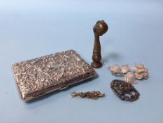 A silver purse, Comyns of London Ltd?, London, 1895, calf skin lined with propelling pencil, and a