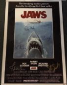 Autographs; signed 'Jaws' poster, to include Roy Schneider, Richard Dreyfuss, John Williams, Peter