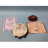 Autographs to include; an Al Pacino signed football and a Kenny G signed tambourine