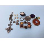 Assorted Scottish style jewellery, mounted with semi precious stones, a jet mounted cameo etc.