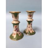 A small pair of early 20th century Dresden candlesticks, blue printed mark, 10cm height