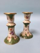 A small pair of early 20th century Dresden candlesticks, blue printed mark, 10cm height