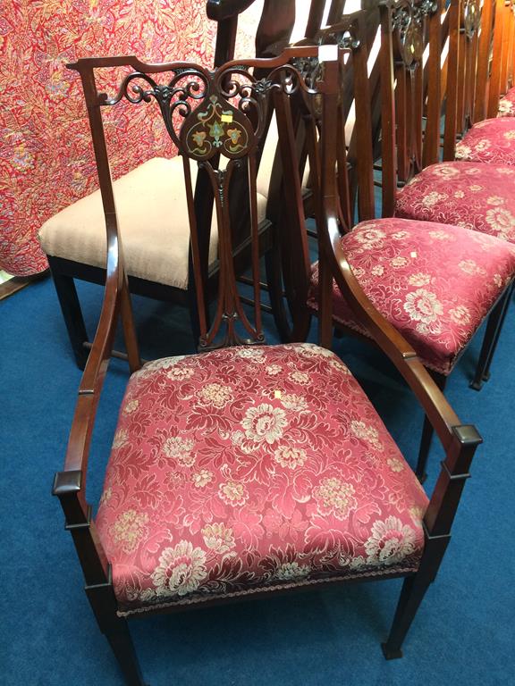 A set of five Edwardian chairs, inlaid with marquetry - Image 2 of 2