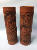 A pair of Chinese carved bamboo vases, 45cm height