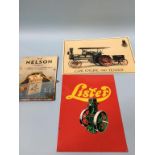 Advertising plaques, 'The Nelson Touch', 'Lister' and 'Case engine and tender'