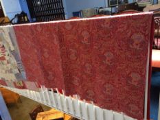 A double Durham quilt with paisley background, the reverse with red and white stripes and