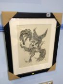 Robert Olley, signed print, limited edition 110/500, 'Cock fighting', 35 x 27cm