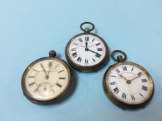 A silver cased pocket watch and two railway time keeper pocket watches