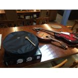 A Guinness 18" Bodhran pack, a mandolin and a Egmond guitar