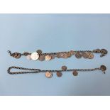 Two silver chains with some silver coins attached, total weight 5.6oz