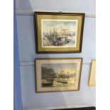 Ron Davidson, watercolour, signed, date 2001, 'Vessel at the harbour side', 31 x 43cm, and a print