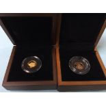 A 2009 gold quarter sovereign and a 50th Anniversary of the Mini £1 gold coin