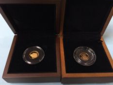 A 2009 gold quarter sovereign and a 50th Anniversary of the Mini £1 gold coin