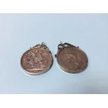 Two mounted 1890/1892 silver jubilee Queen Victoria silver crowns, 2oz