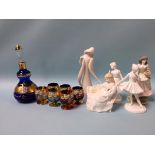 A Continental colour glass liquor set and various Coalport, Worcester figures etc.