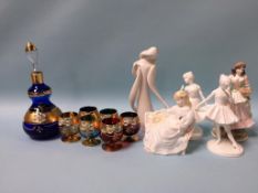 A Continental colour glass liquor set and various Coalport, Worcester figures etc.