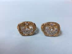 Two 9ct gold (Stamped 375) gents Masonic rings, each set with 8 small diamonds, total weight 19.1g